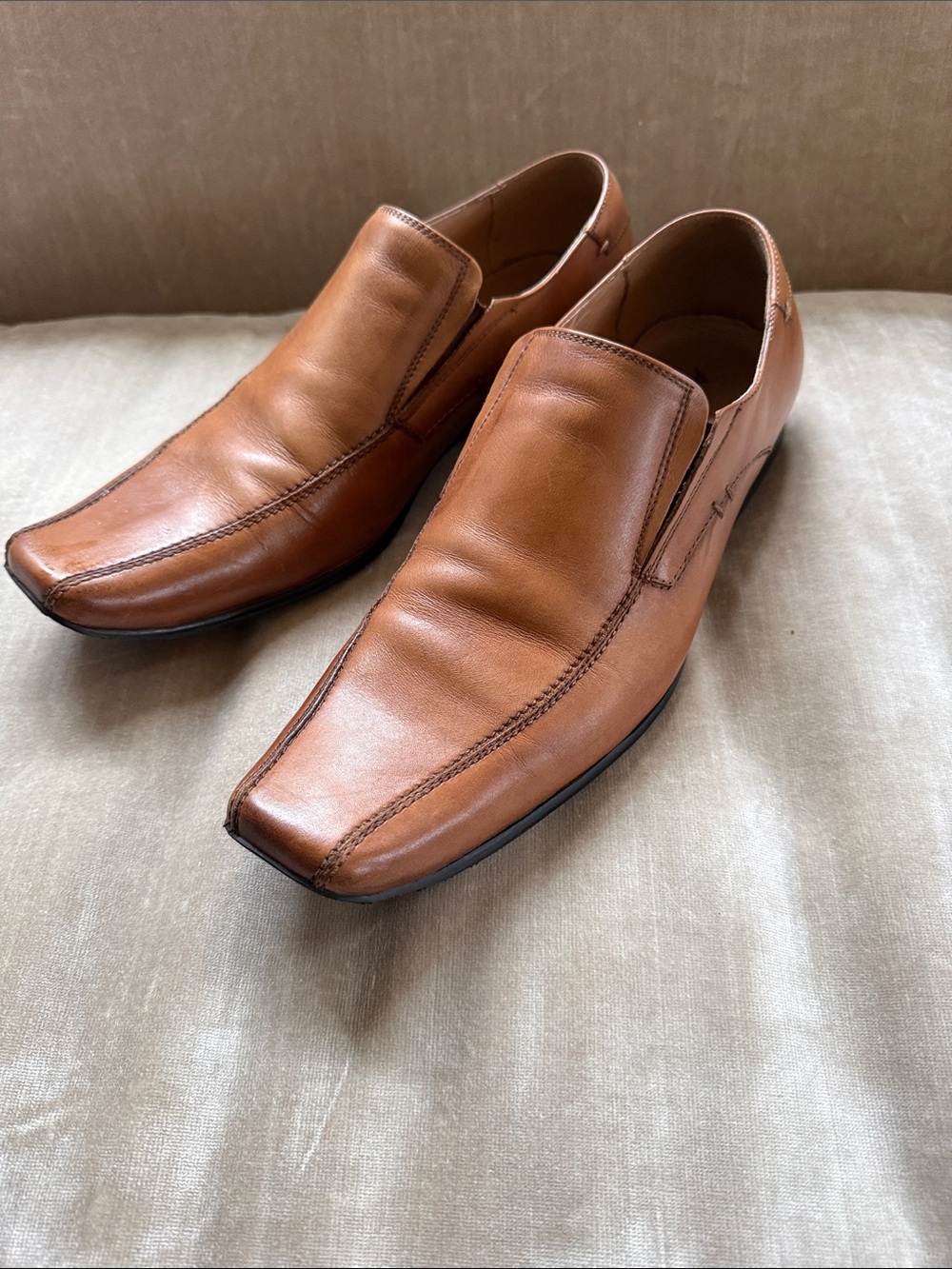 Also Men's Tan Leather Slip-On Dress Shoes